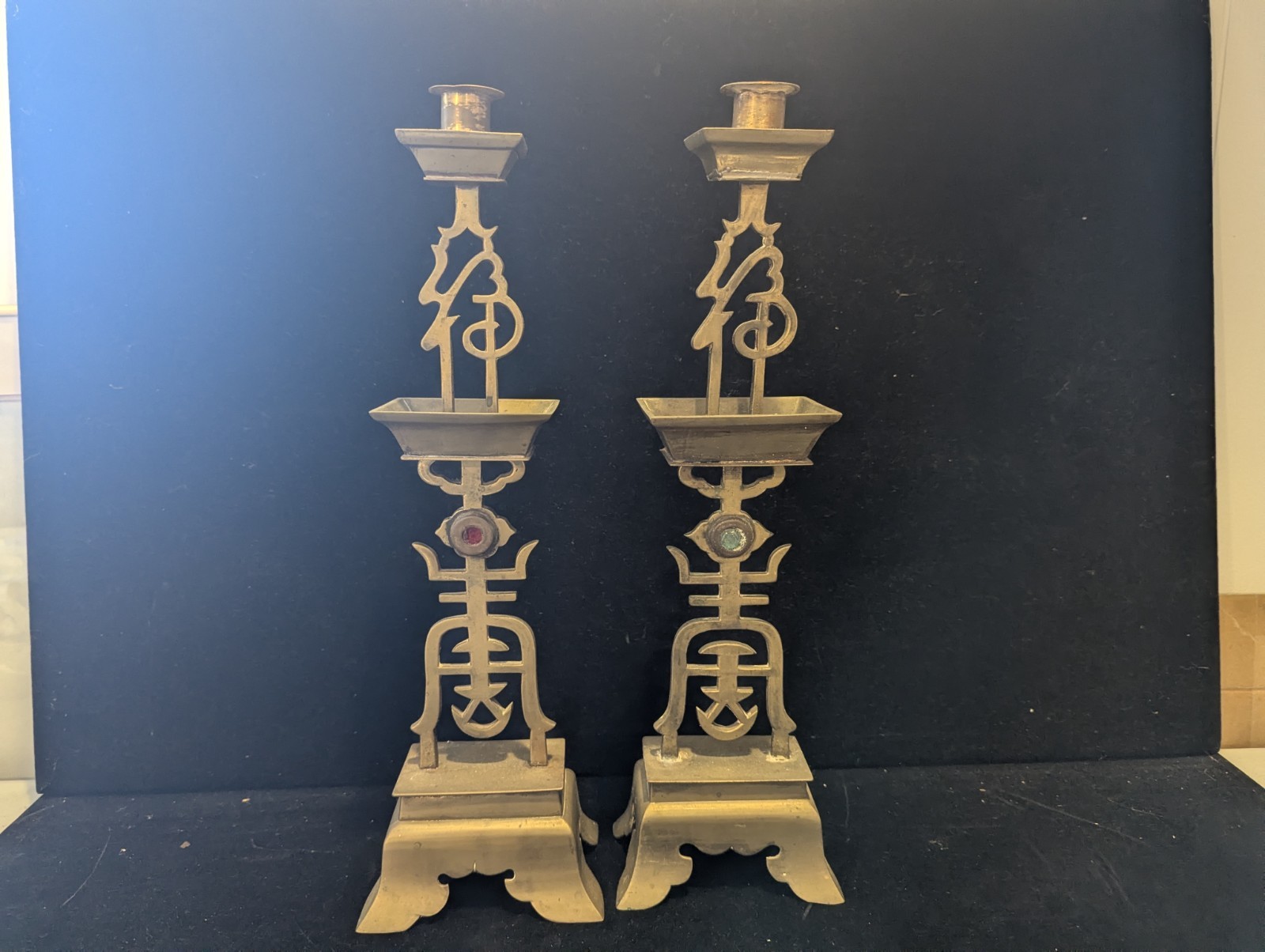 Antique CHINESE QING BRASS CANDLE HOLDERS Antique CHINESE QING BRASS CANDLE HOLDERS