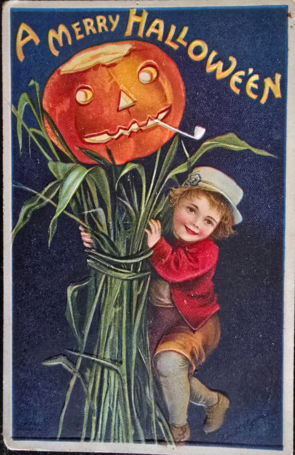 VTG 1910 Halloween Postcard, Merry Halloween, Embossed, Posted VTG 1910 Halloween Postcard, Merry Halloween, Embossed, Posted