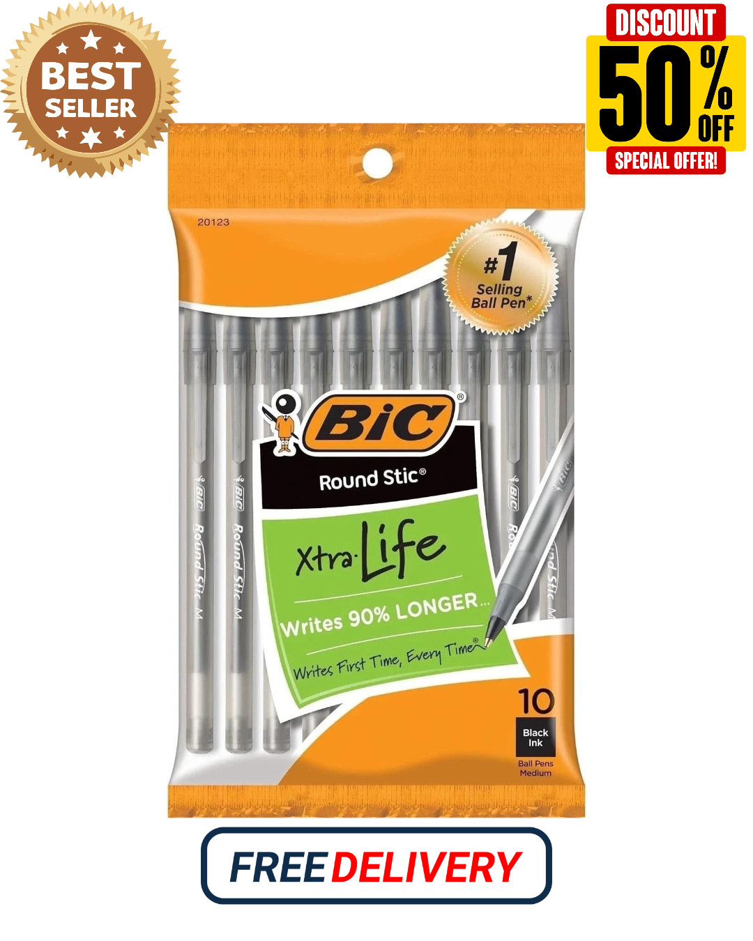 Pack of 10 Ballpoint Pen - Black Ink Ball Point Pens for Office Writing School Pack of 10 Ballpoint Pen - Black Ink Ball Point Pens for Office Writing School