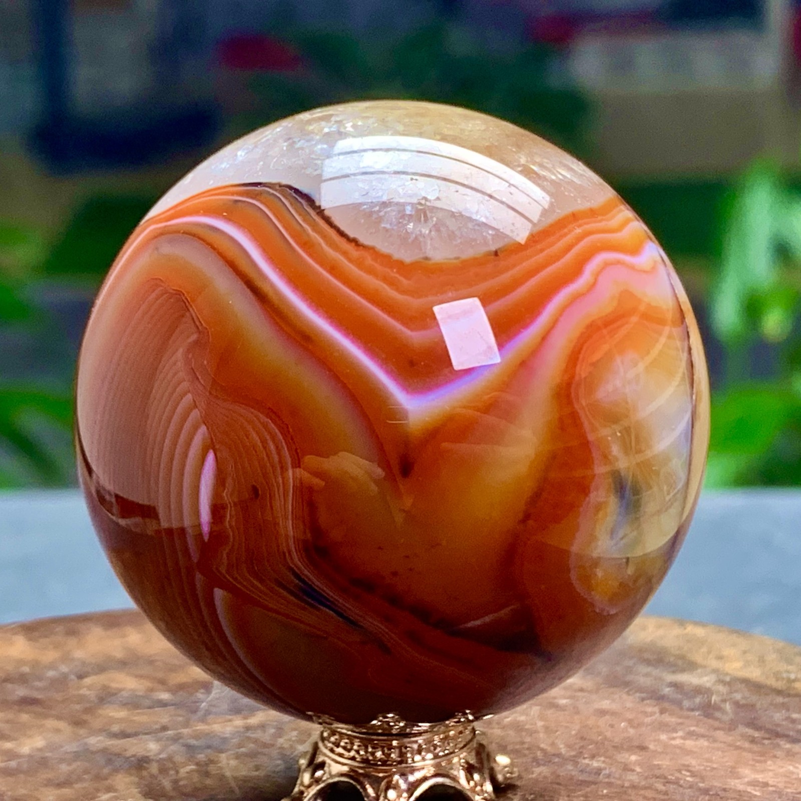 137G Natural red stripe agate sphere Crystal Ball Madagascar mineral