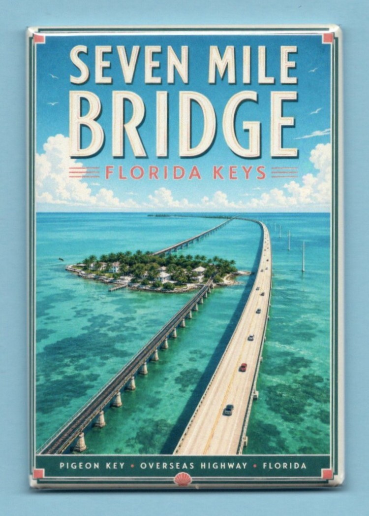 SEVEN MILE BRIDGE TRAVEL POSTER *2X3 FRIDGE MAGNET* FLORIDA KEYS PIGEON OVERSEAS SEVEN MILE BRIDGE TRAVEL POSTER *2X3 FRIDGE MAGNET* FLORIDA KEYS PIGEON OVERSEAS