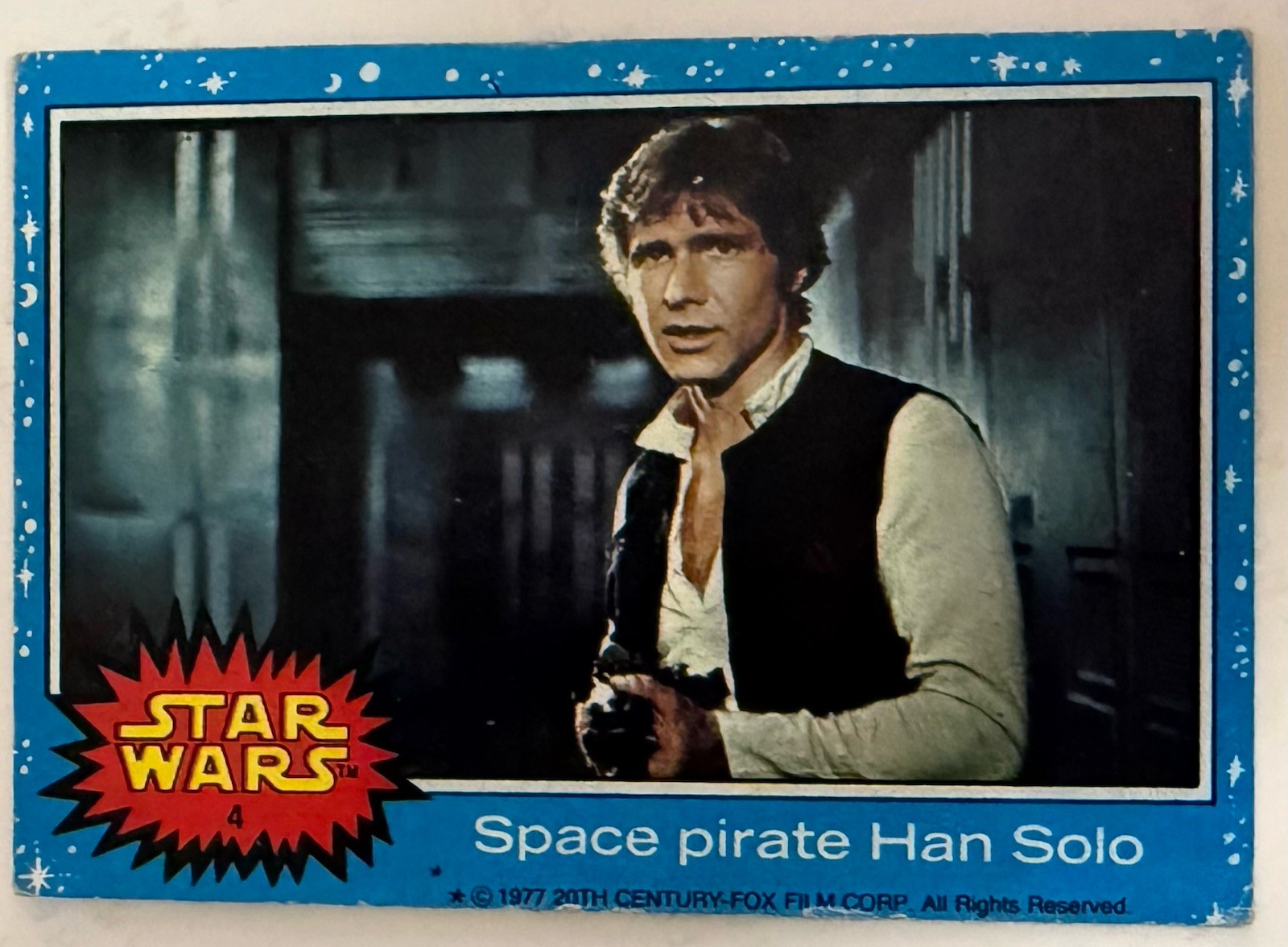 1977 Topps Star Wars #4 Space Pirate Han Solo Blue Border Vintage Original 1977 Topps Star Wars #4 Space Pirate Han Solo Blue Border Vintage Original