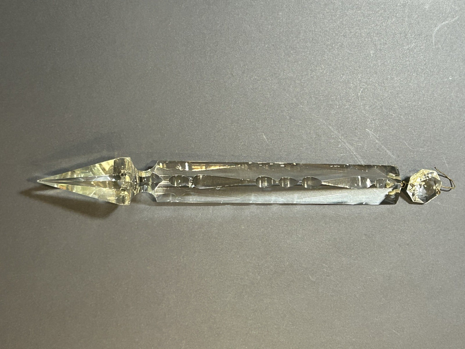 Antique 8” Spear Point Faceted Crystal Prism & Attached Faceted Crystal 9