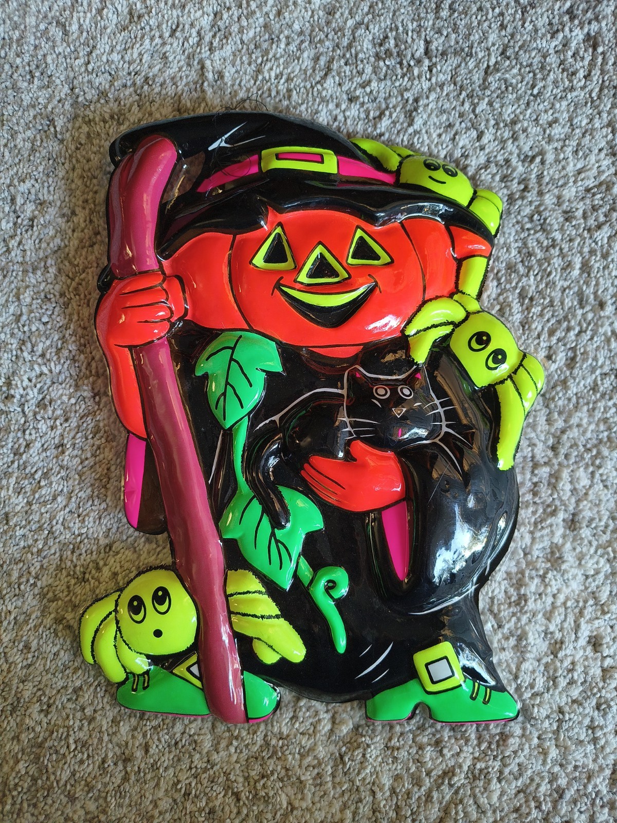 Vintage Plastic 3D Pumpkin Cat Vacuform Halloween Wall Hanging Decor Glow Vintage Plastic 3D Pumpkin Cat Vacuform Halloween Wall Hanging Decor Glow
