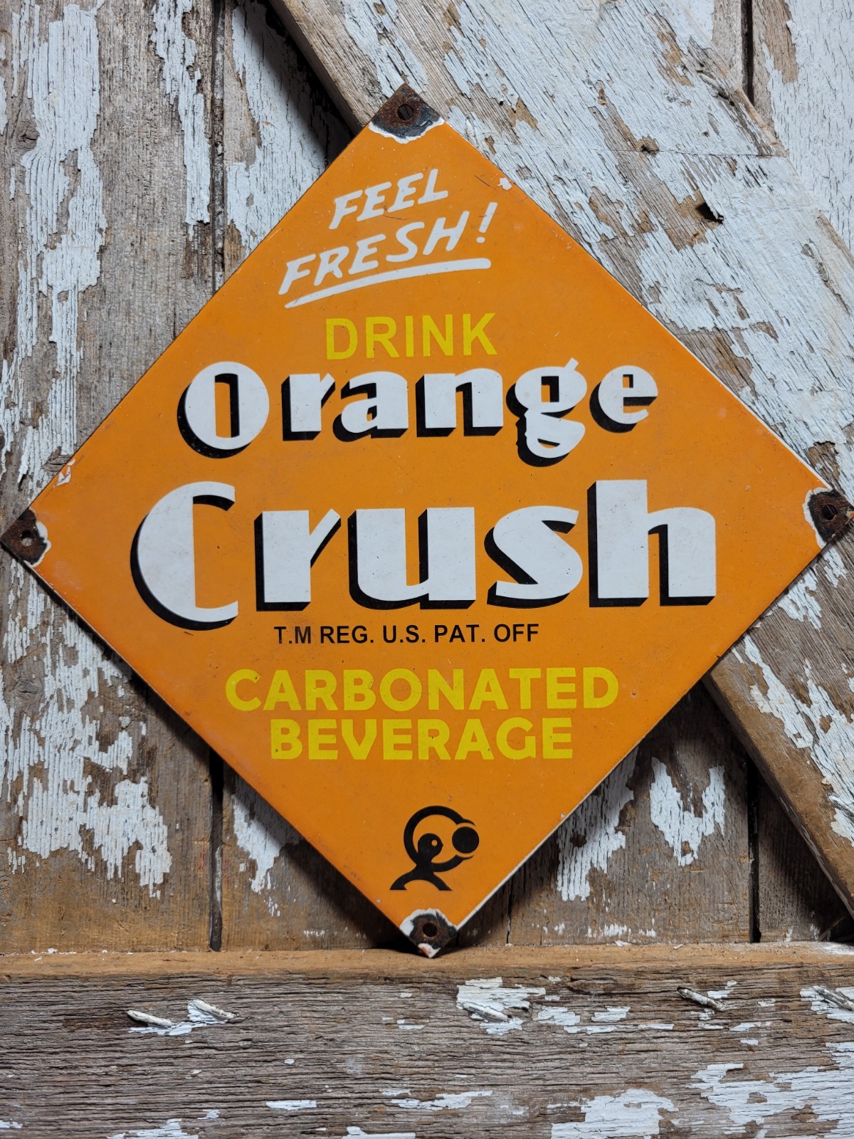 VINTAGE ORANGE CRUSH PORCELAIN SIGN RARE OLD SODA POP COLA BEVERAGE DRINK CRUSHY