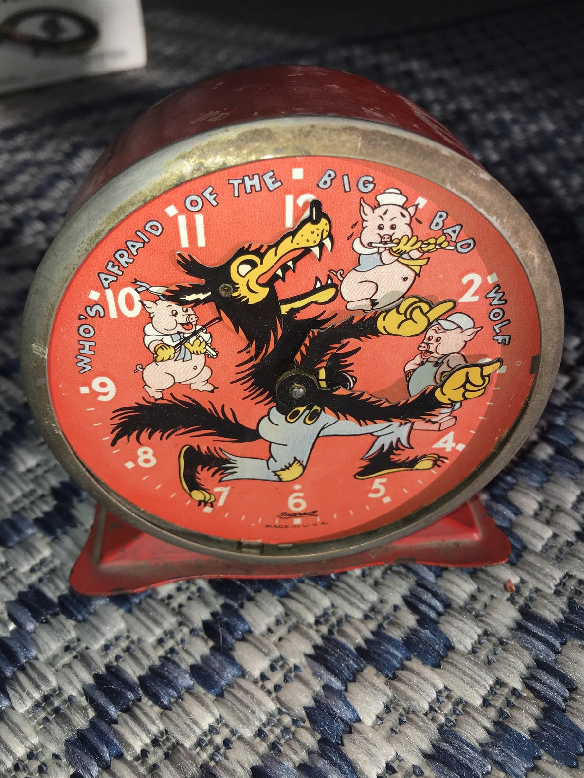 Antique 1934 Three Little Pigs & Big Bad Wolf Disney Ingersoll Rare Alarm Clock Antique 1934 Three Little Pigs & Big Bad Wolf Disney Ingersoll Rare Alarm Clock