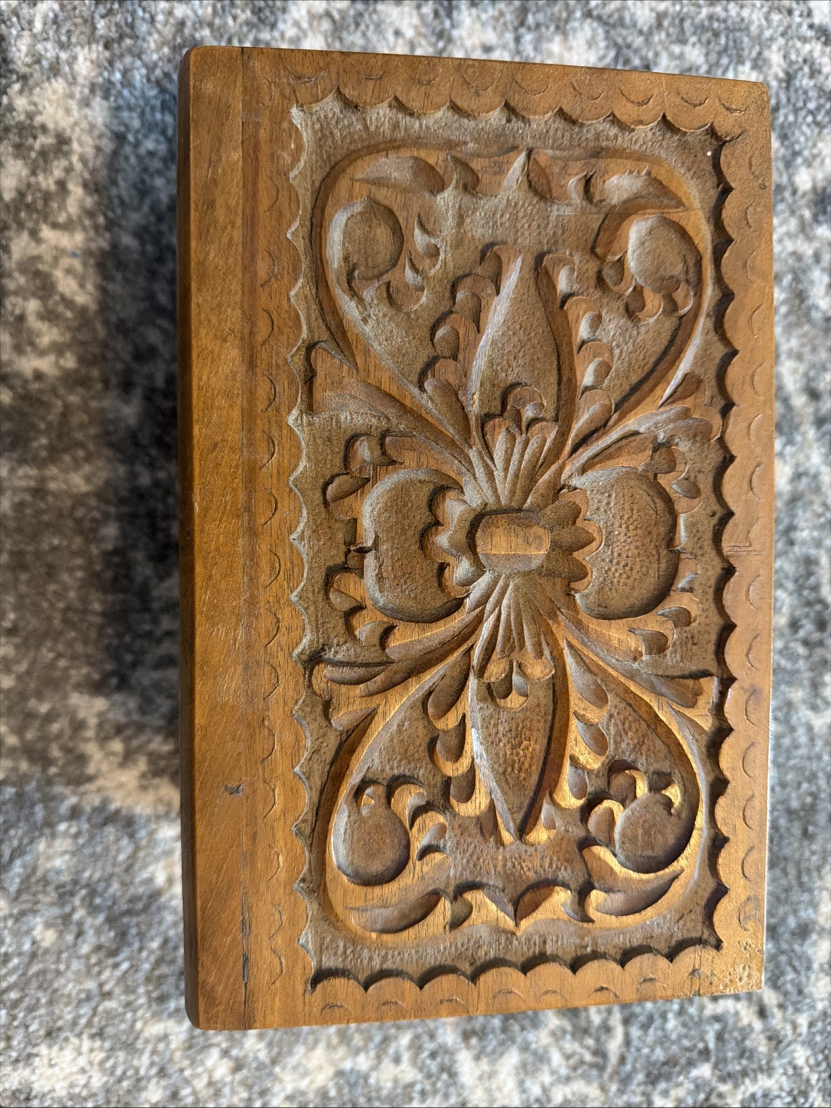 Antique Magic Box Hand Carved Wood Jewelry Trinket Box w/ Hidden Keyhole Antique Magic Box Hand Carved Wood Jewelry Trinket Box w/ Hidden Keyhole