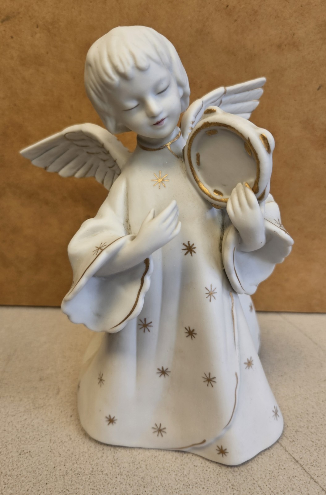 Vintage Schmid Angel Tambourine Porcelain Girl Angel Figurine MISSING MUSIC BOX Vintage Schmid Angel Tambourine Porcelain Girl Angel Figurine MISSING MUSIC BOX