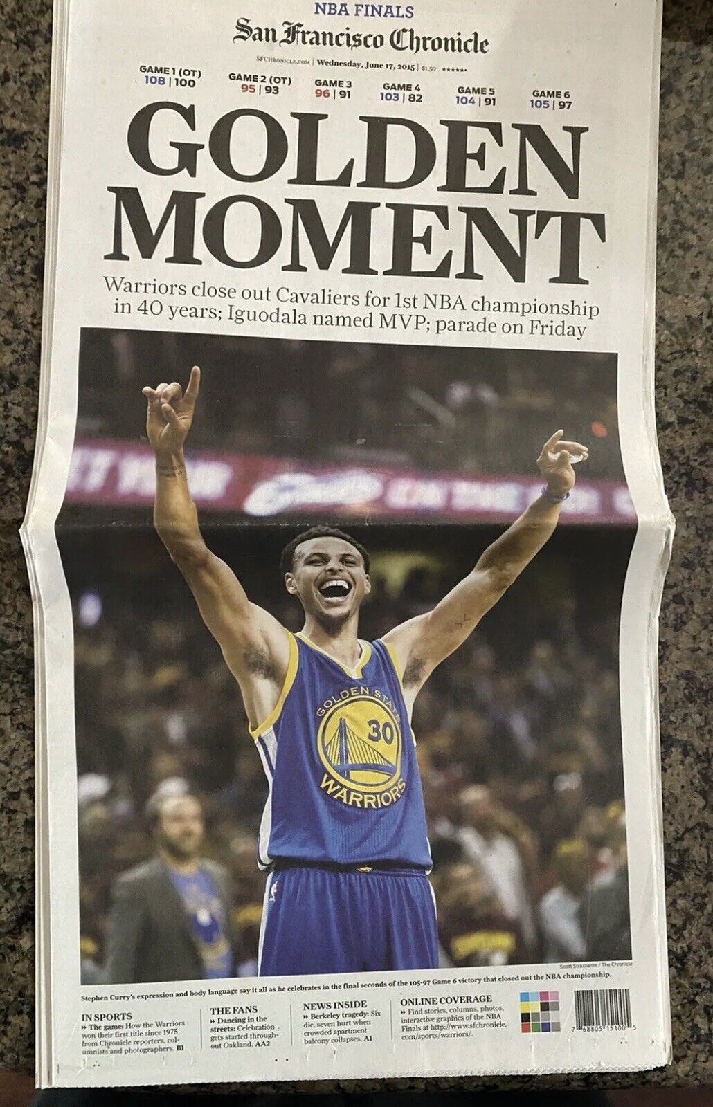 San Francisco Chronicle June 17 2015 Golden State Warriors Stephen Curry Finals