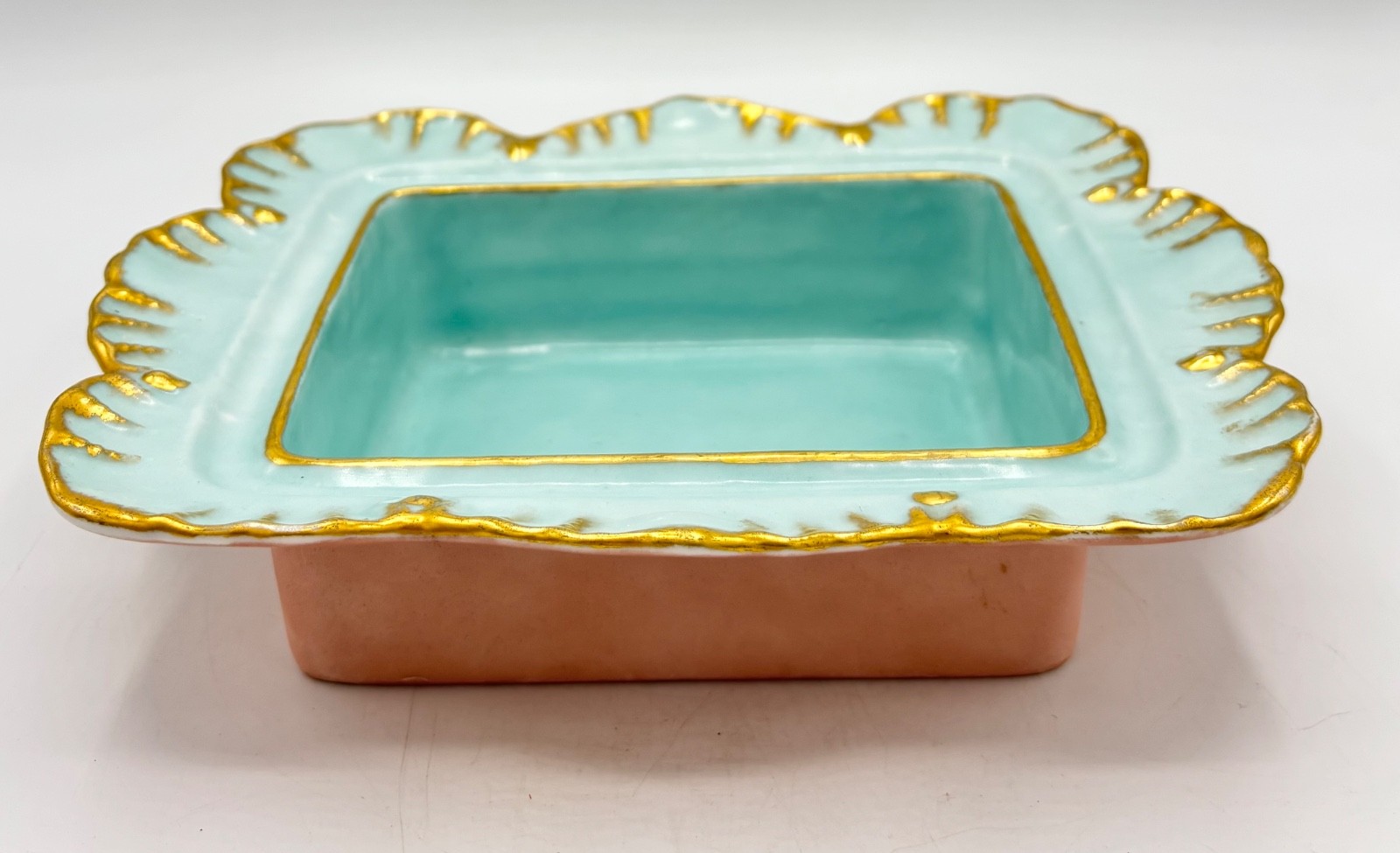 Antique Limoges Vanity Dresser Tray Turquoise Pink Gold Artist Signed Antique Limoges Vanity Dresser Tray Turquoise Pink Gold Artist Signed