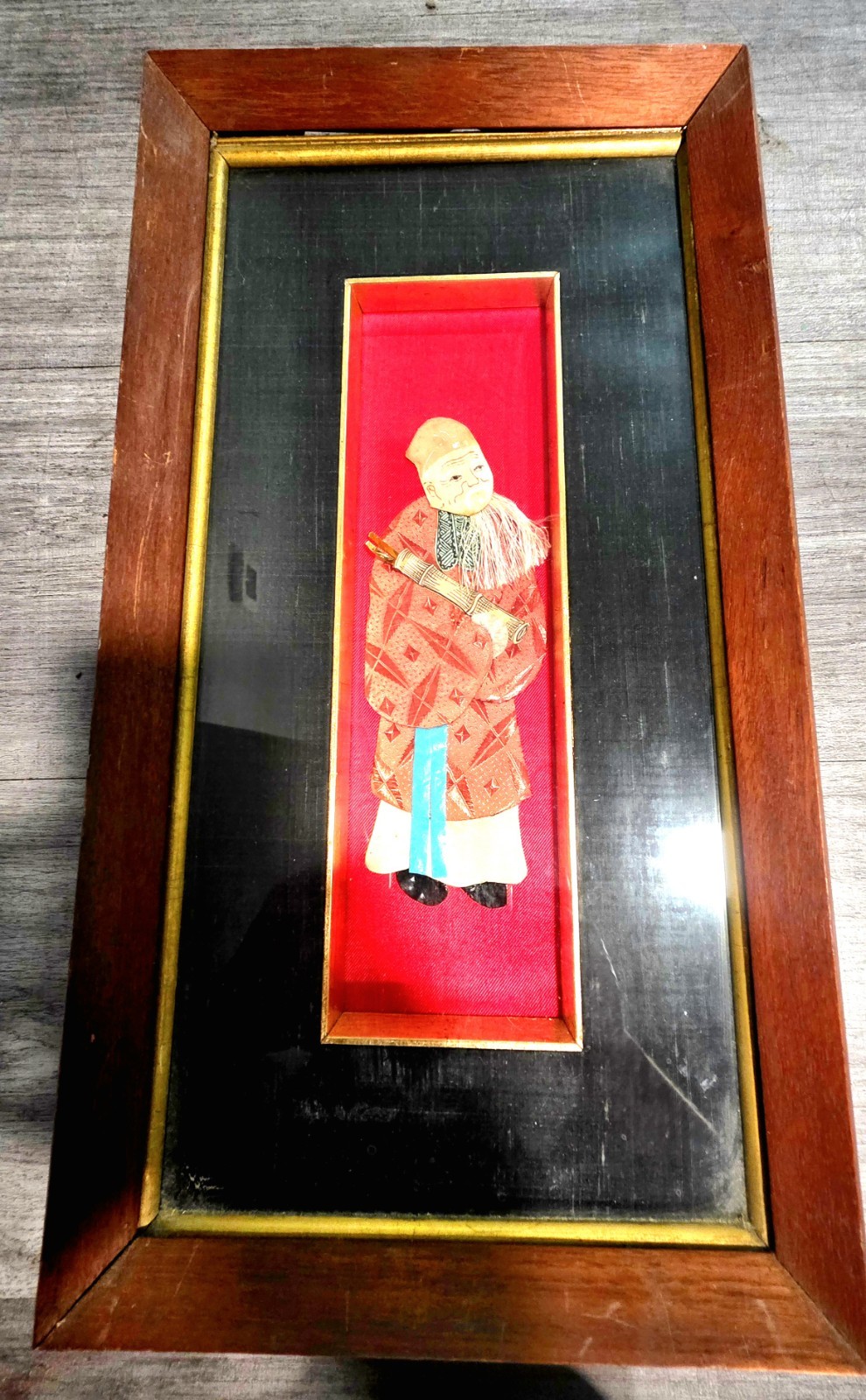 vintage three-dimensional framed fabric wall art piece depicting an elderly... vintage three-dimensional framed fabric wall art piece depicting an elderly...