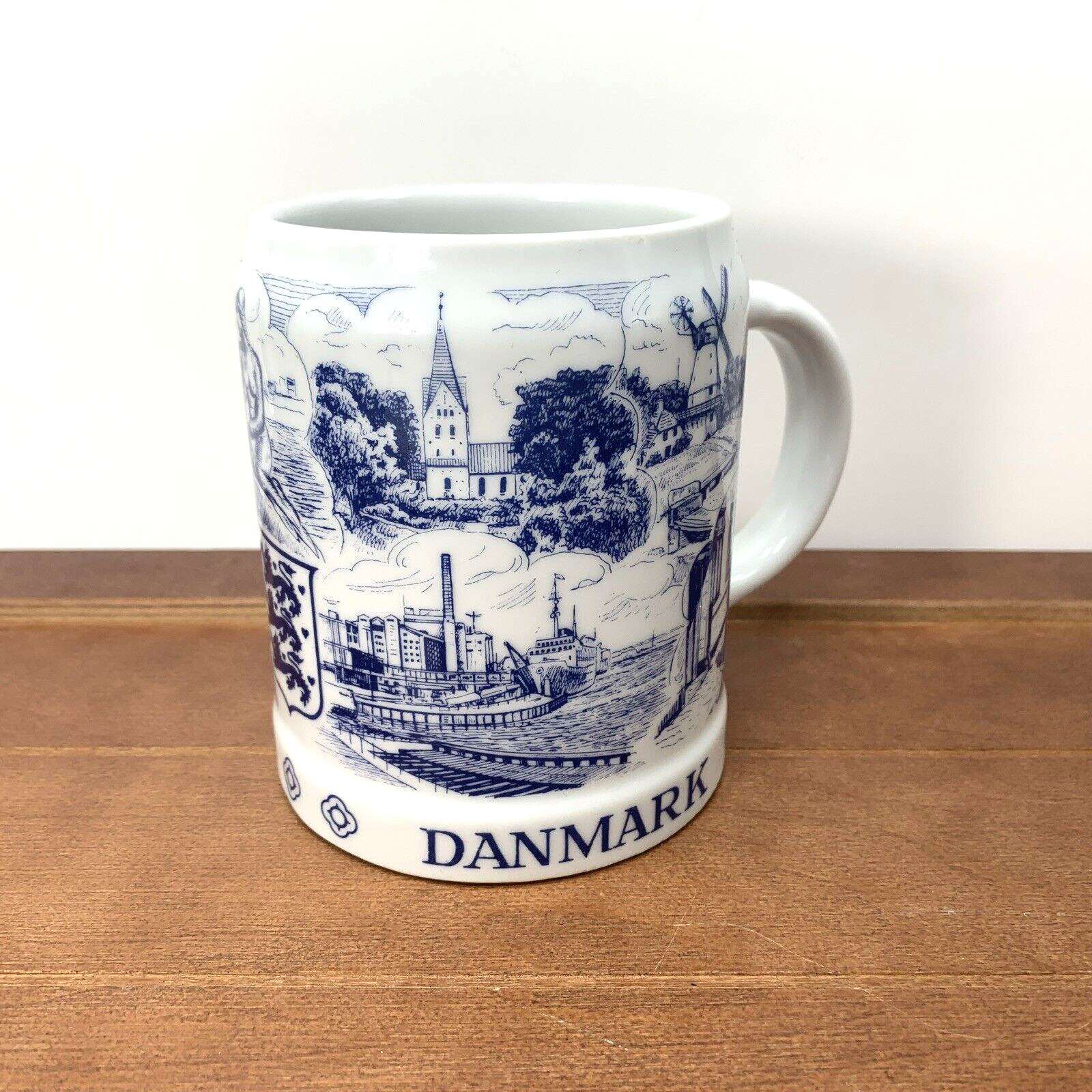 Bygdo Danmark White Blue Ceramic Beer Coffee Stein Mug, Scandinavian Design