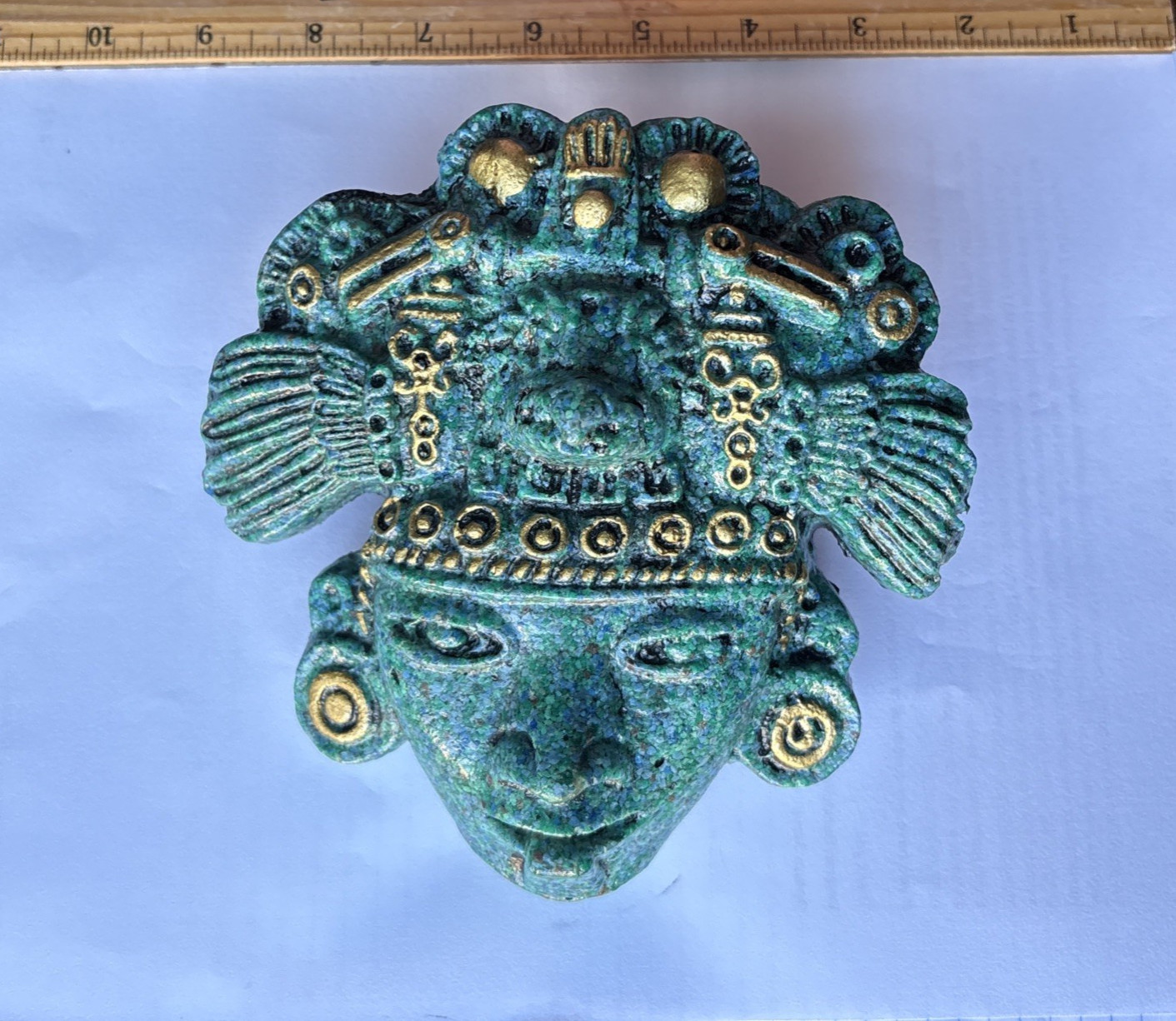 VTG Green Malachite Zarebski Stone Wall Art Mesoamerican, Mayan, Aztec God Bust VTG Green Malachite Zarebski Stone Wall Art Mesoamerican, Mayan, Aztec God Bust