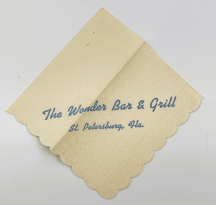 St Petersburg Florida The Wonder Bar and Grill Paper Napkin Vtg Advertising