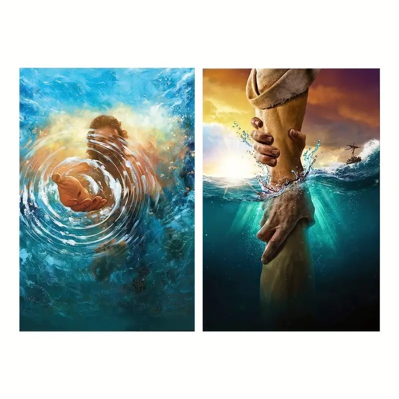2 Pcs Jesus Wall Art the Hand of God Jesus Reaching into Water Unframed 16x24 2 Pcs Jesus Wall Art the Hand of God Jesus Reaching into Water Unframed 16x24