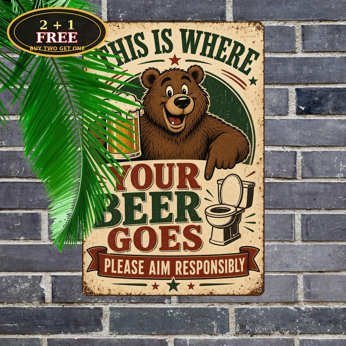 This Is Where Your Beer Goes Bear Graphic Tin Sign Retro Pub Man Cave Decor