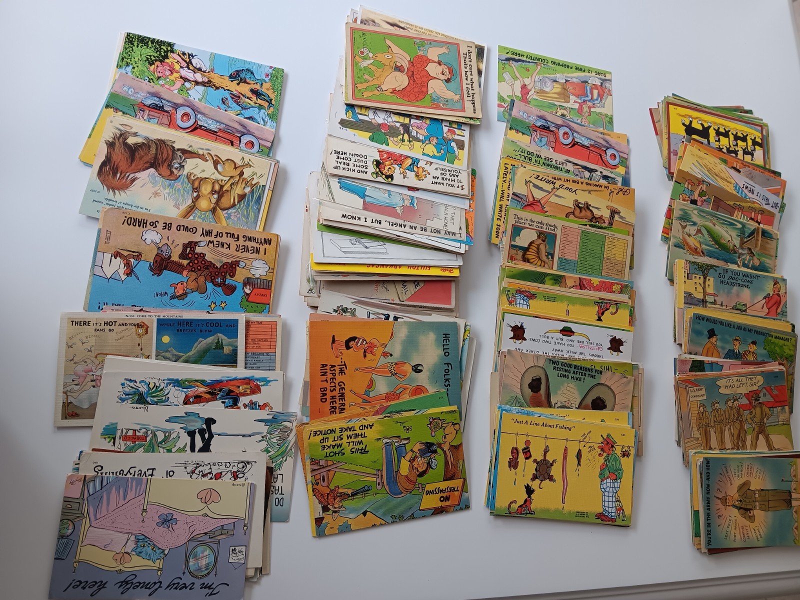 Lot of 324 Vintage Linen, Comic, Humor, Risque, Fishing, WW2, Military Postcards