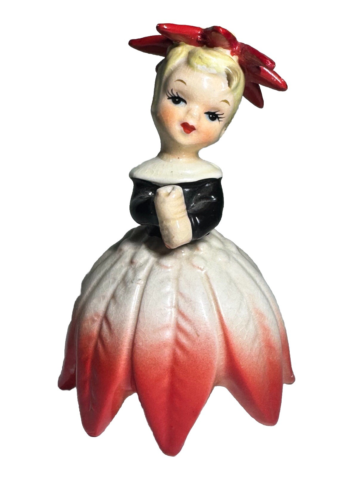 Vintage Napco Flower Girl of the Month 1956 December Poinsettias￼ Figurine A1949