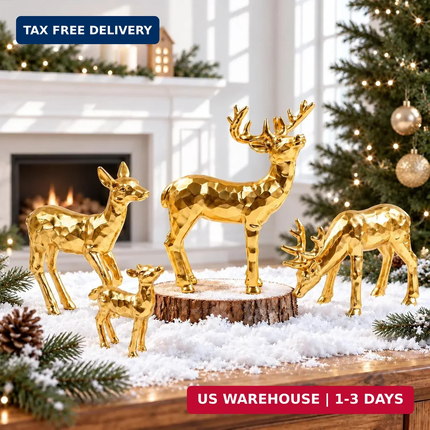 4pcs Gold Resin Reindeer Figurines for Christmas Decor Deer Family 4pcs Gold Resin Reindeer Figurines for Christmas Decor Deer Family