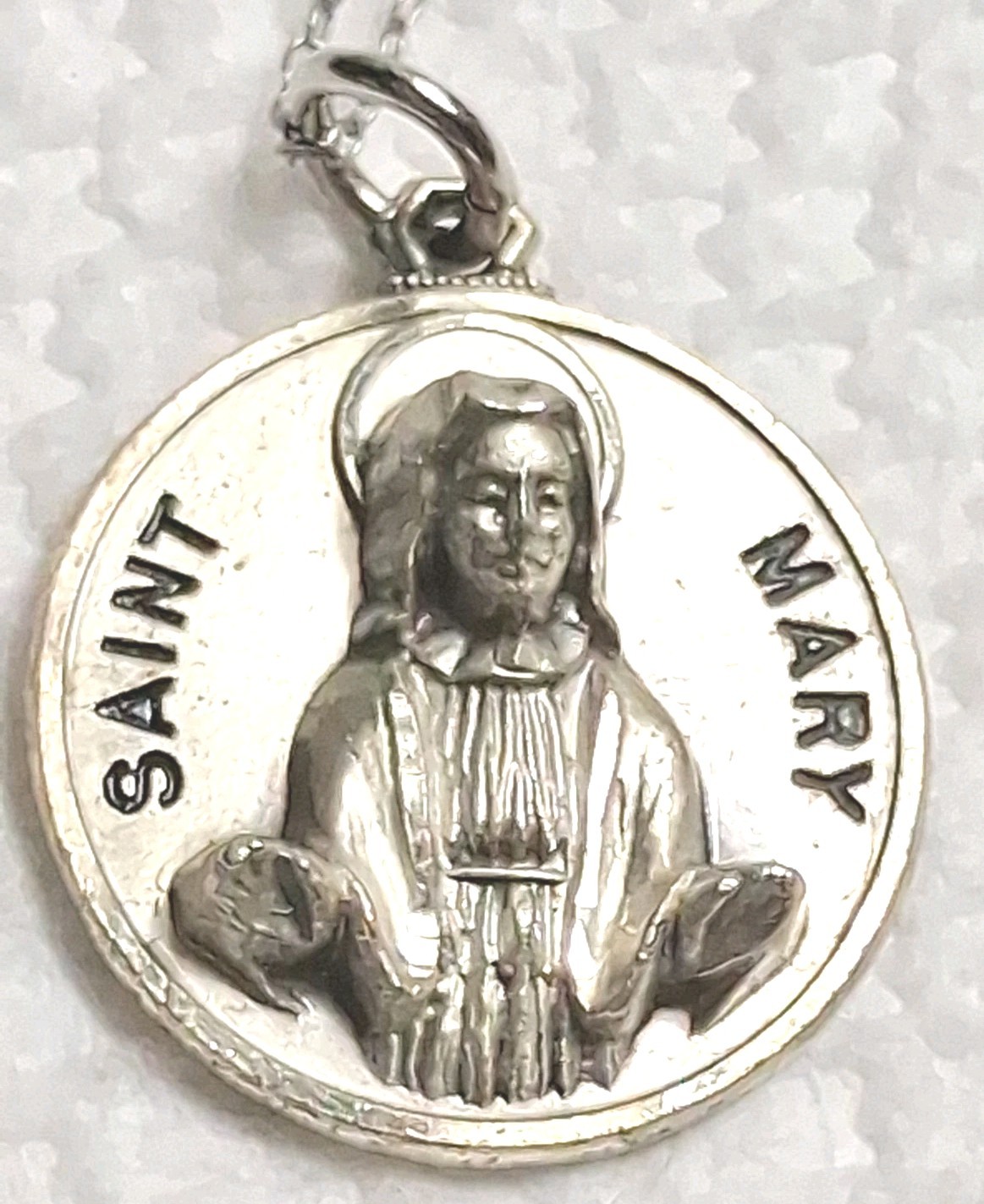 Vintage Sterling Silver Saint Mary Pendant Medal 18\ Vintage Sterling Silver Saint Mary Pendant Medal 18\