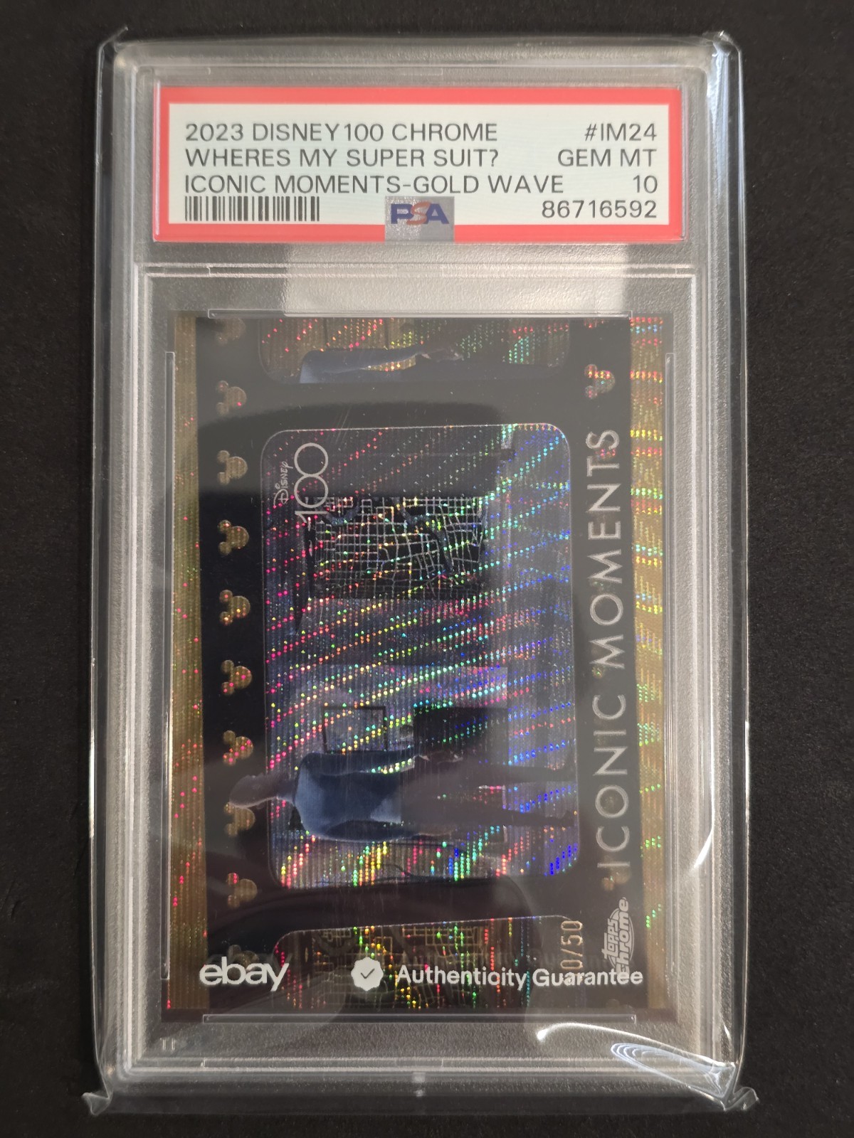 2023 Topps Chrome Disney 100 PSA 10 Where’s My Super Suit? /50 Gold Wave IM-24 2023 Topps Chrome Disney 100 PSA 10 Where’s My Super Suit? /50 Gold Wave IM-24