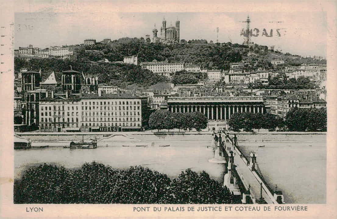 Vintage Lyon France Postcard Pont du Palais de Justice Coteau de Fourvière