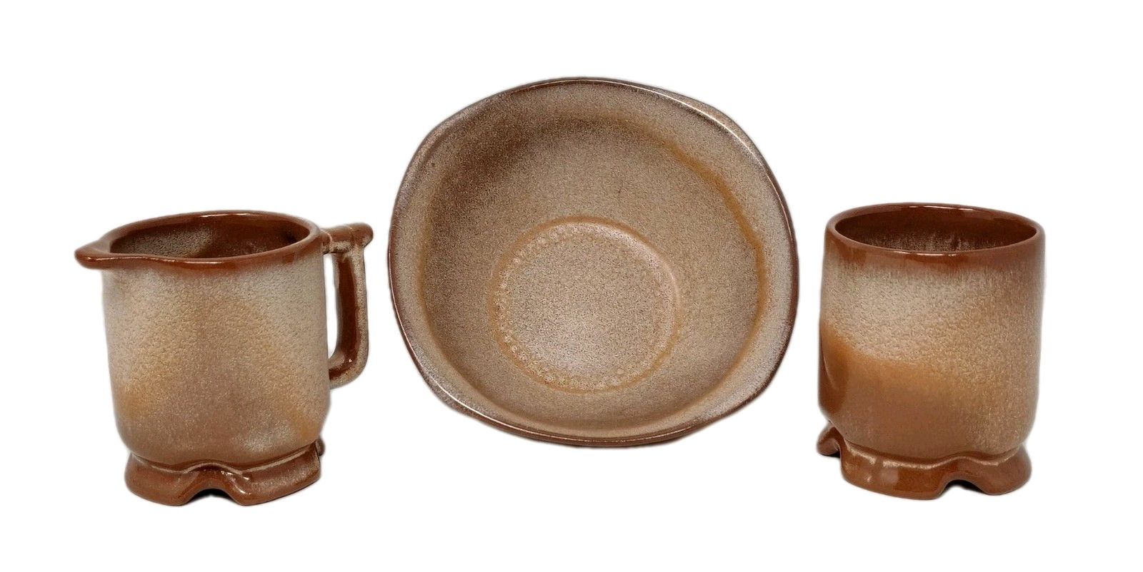 Frankoma Pottery Plainsman Brown Satin Creamer Sugar 1A 1B Bowl 5XS Dish SET 3 Frankoma Pottery Plainsman Brown Satin Creamer Sugar 1A 1B Bowl 5XS Dish SET 3