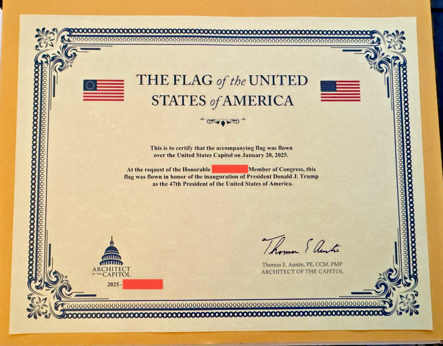3x5 Flag Flown Over Capitol - Jan 20, 2025 - Trump Presidential Inauguration 3x5 Flag Flown Over Capitol - Jan 20, 2025 - Trump Presidential Inauguration