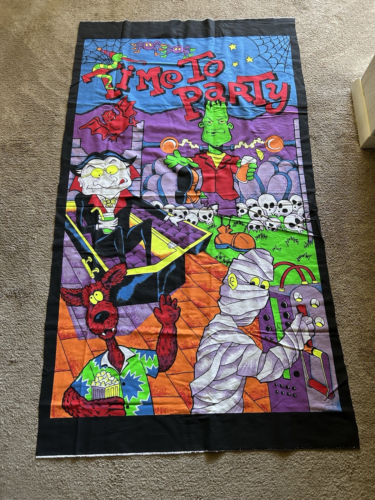 90s Vintage Halloween Fabric Door Banner Frankenstein Dracula 33.5