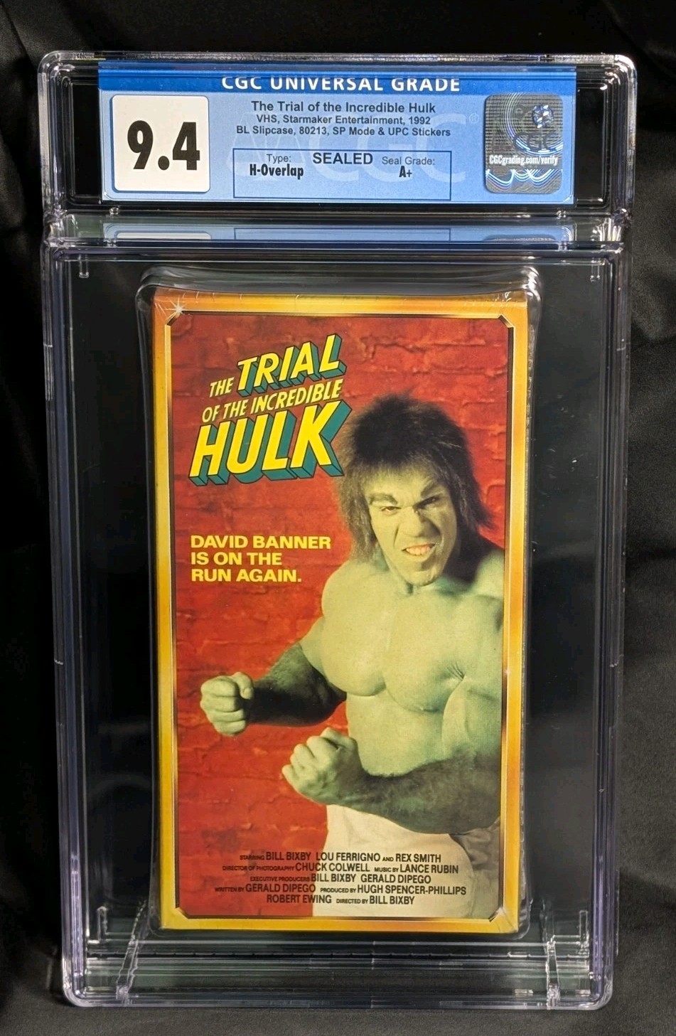 CGC 9.4 A+ The Trial of the Incredible Hulk Slipcase VHS Marvel 1992 CGC 9.4 A+ The Trial of the Incredible Hulk Slipcase VHS Marvel 1992