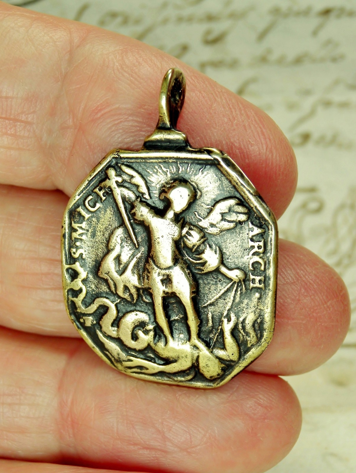 ANTIQUE 17TH CENTURY ST. MICHAEL MOTHER MARY BABY JESUS LORETO PILGRIMAGE MEDAL ANTIQUE 17TH CENTURY ST. MICHAEL MOTHER MARY BABY JESUS LORETO PILGRIMAGE MEDAL