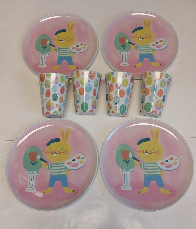 Easter Melamine Bunny Dinner Plates 10 Inch Egg Toss Print Cups Tumbler Set 4 T Easter Melamine Bunny Dinner Plates 10 Inch Egg Toss Print Cups Tumbler Set 4 T