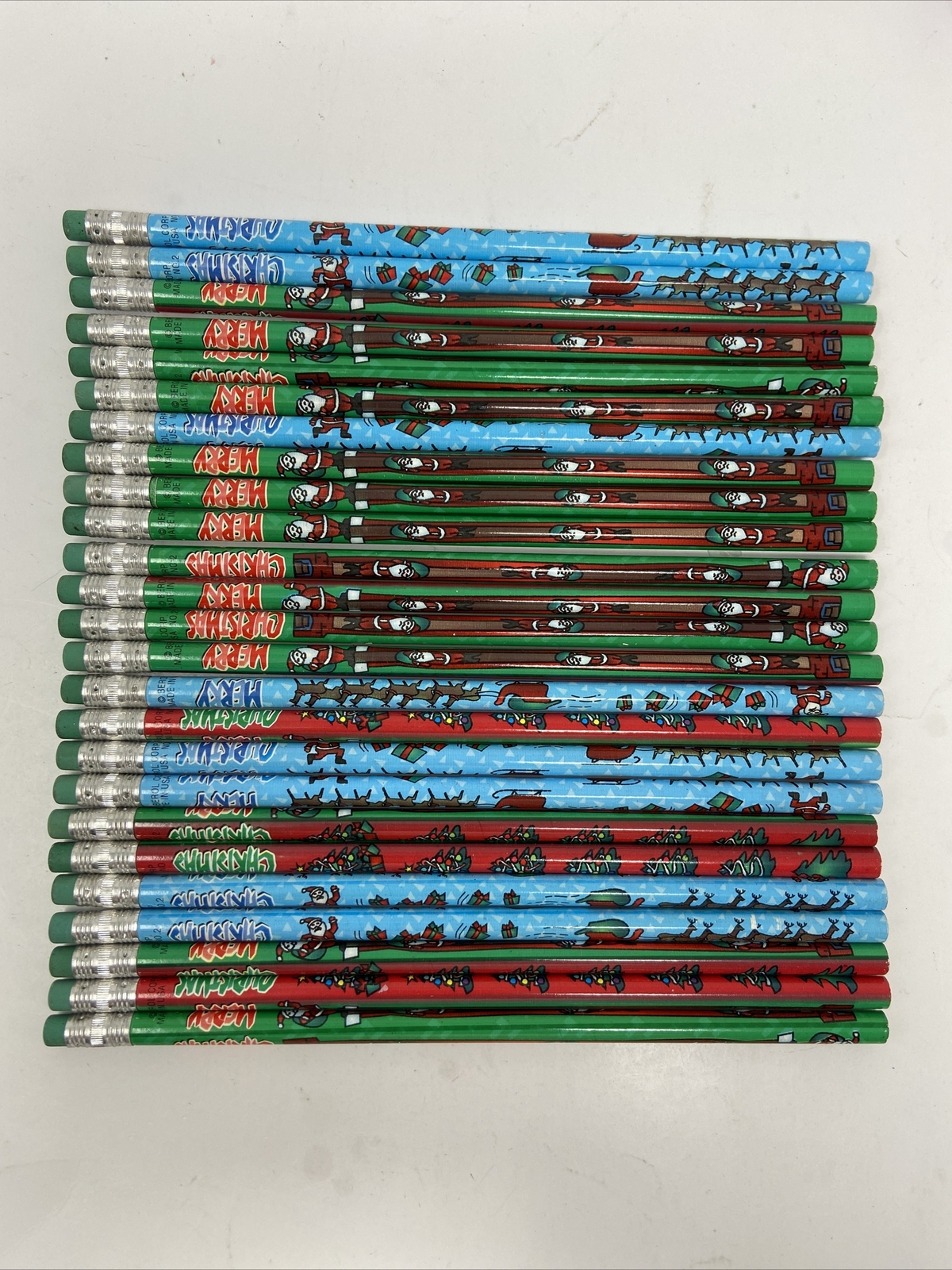 25 Vintage Berol #2 Merry Christmas Pencils Santa Reindeer Stocking Stuffers