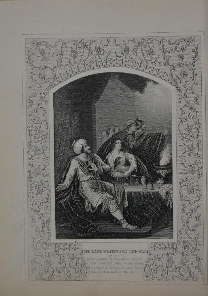 Antique Religious Art The Handwriting on the Wall 1860 Christianity History