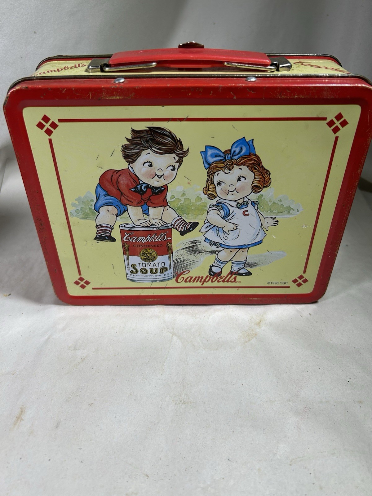 Vintage 1998 Campbell's Soup Kids Tomato Soup Metal Lunch Box CSC Collectible Vintage 1998 Campbell's Soup Kids Tomato Soup Metal Lunch Box CSC Collectible