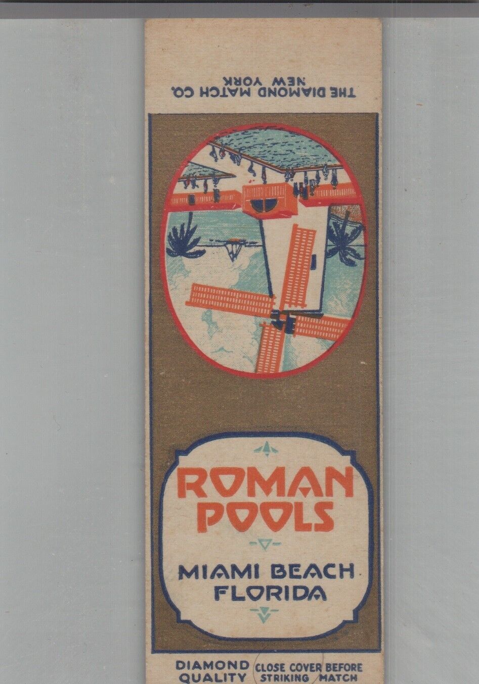 1930s Matchbook Cover Diamond Quality Roman Pools Miami Beach, FL Sales Sample