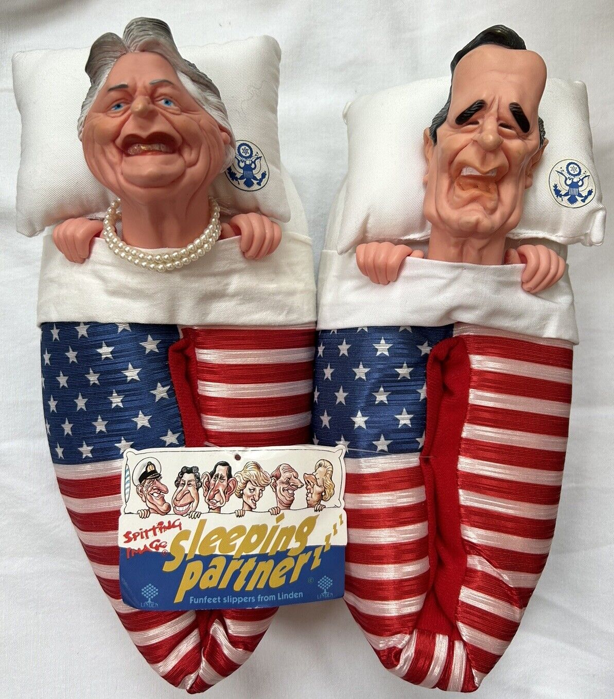 NWT Vintage 1988 GEORGE & BARBARA BUSH SLIPPERS Size MEDIUM Punching Puppet GOP