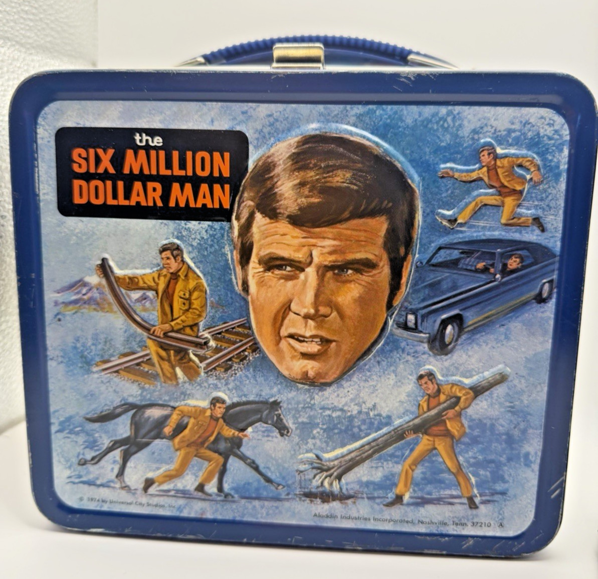 Vintage Six Million Dollar Man Metal Lunch Box Thermos 1974 crisp N0 RUST Clean Vintage Six Million Dollar Man Metal Lunch Box Thermos 1974 crisp N0 RUST Clean