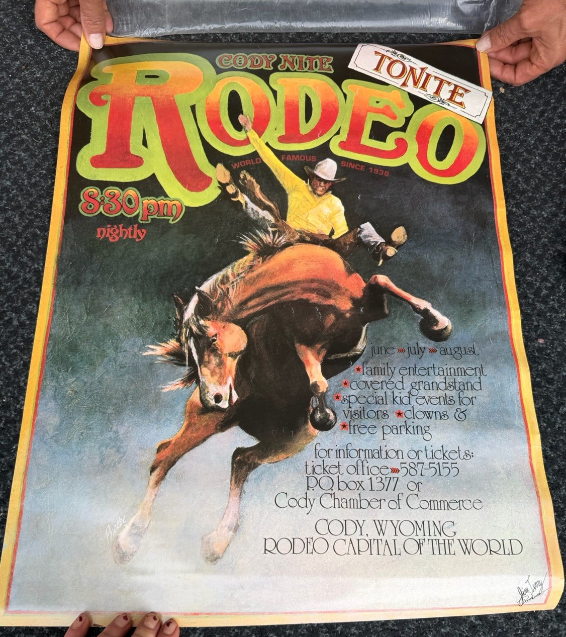 Rare Vintage Cody Nite Rodeo Wyoming Poster Cowboy Western Horse Jim Troy Sign Rare Vintage Cody Nite Rodeo Wyoming Poster Cowboy Western Horse Jim Troy Sign