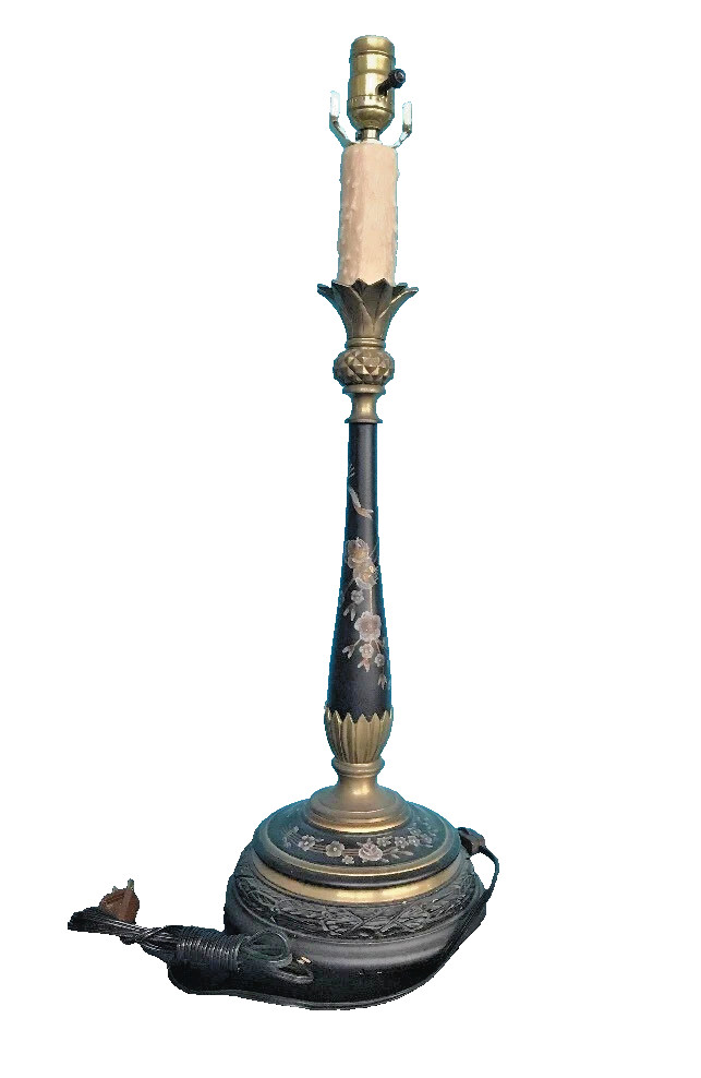 Beautiful Antique Metalwork Silver inlay Candlestick Lamp