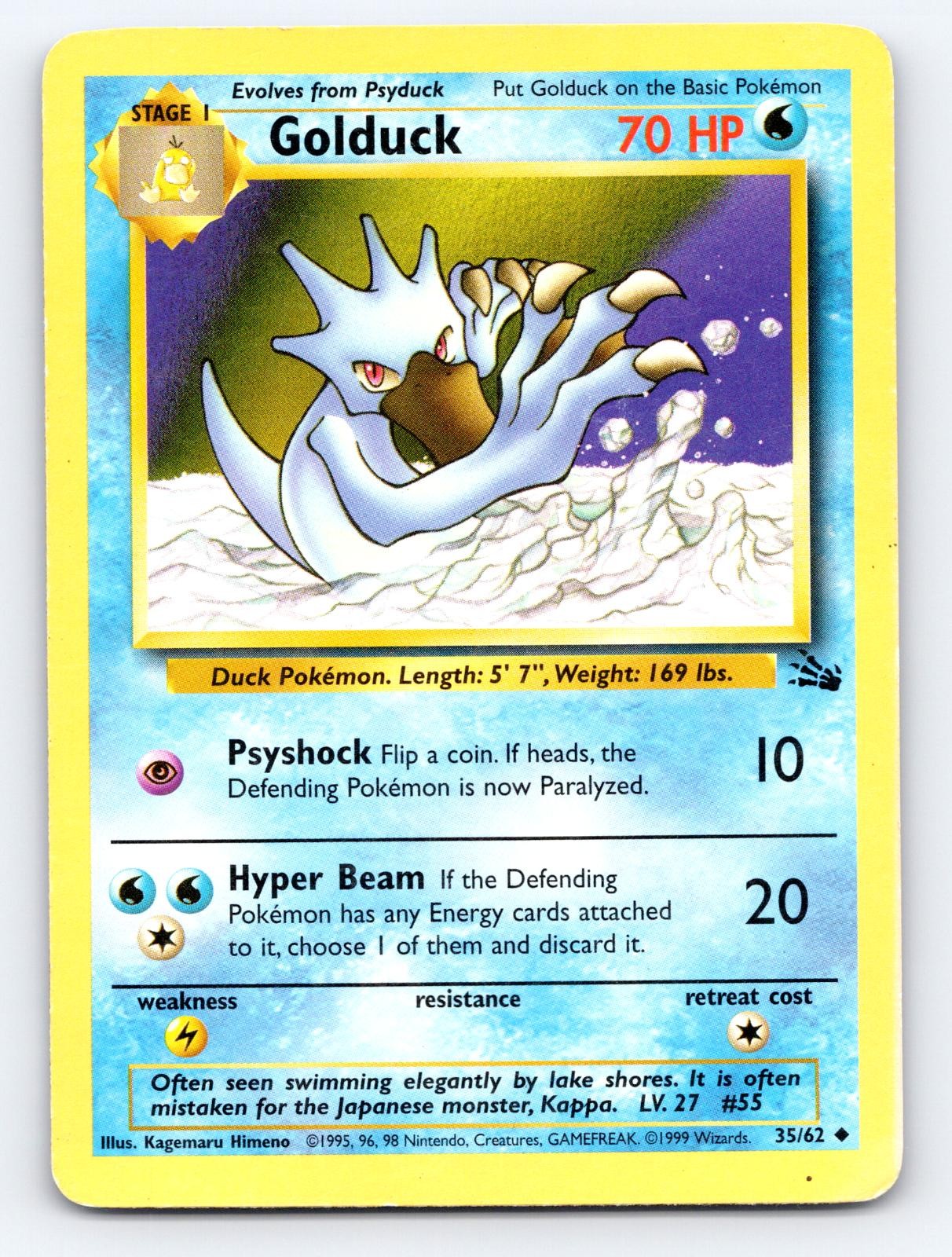 Golduck 35/62 Uncommon Fossil Pokemon Unlimited Moderately Played