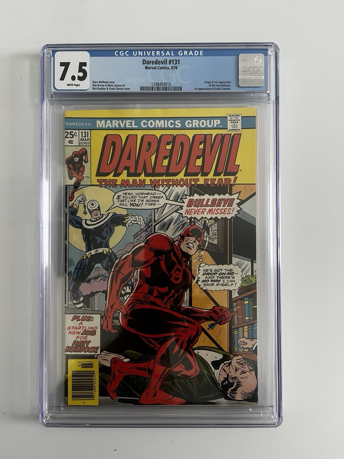 Daredevil #131 CGC 7.5 (1976) 1st Appearance & Origin of Bullseye WHITE PAGES Daredevil #131 CGC 7.5 (1976) 1st Appearance & Origin of Bullseye WHITE PAGES
