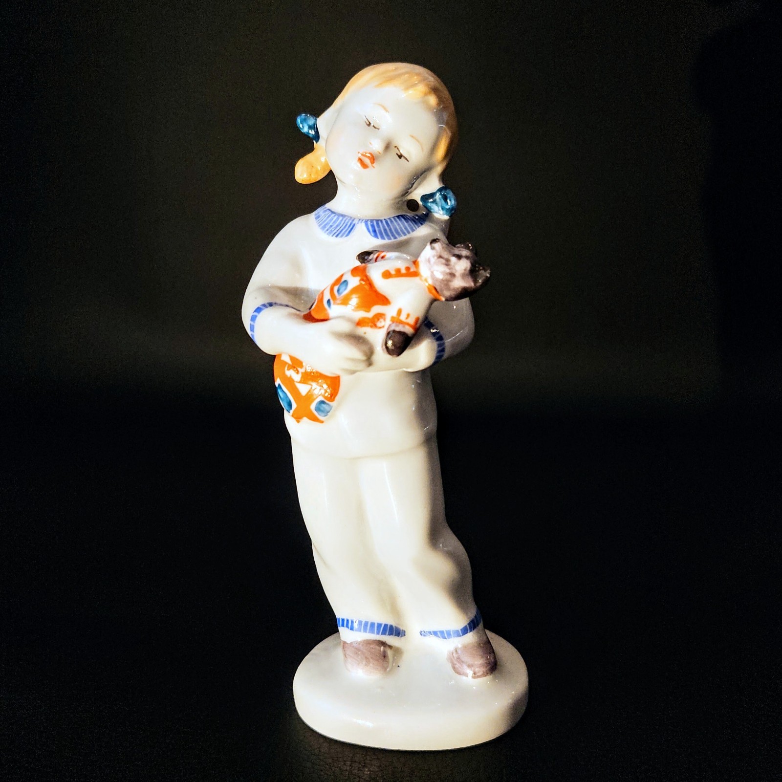 RARE Vintage Soviet Lomonosov LFZ Porcelain Girl Teddy Bear Figurine Stolbova 1C RARE Vintage Soviet Lomonosov LFZ Porcelain Girl Teddy Bear Figurine Stolbova 1C