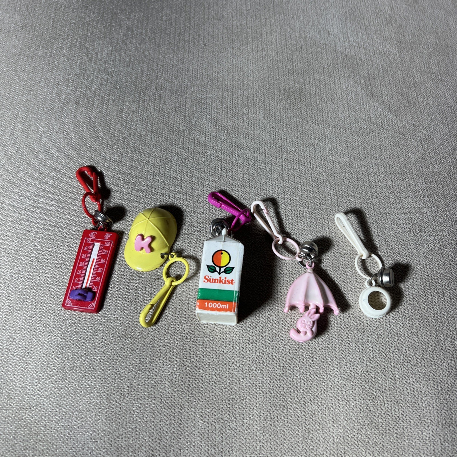 LOT 4 VTG 1980s Charms 80s Bell Clip Necklace Hat Thermometer OJ Umbrella Bunny LOT 4 VTG 1980s Charms 80s Bell Clip Necklace Hat Thermometer OJ Umbrella Bunny