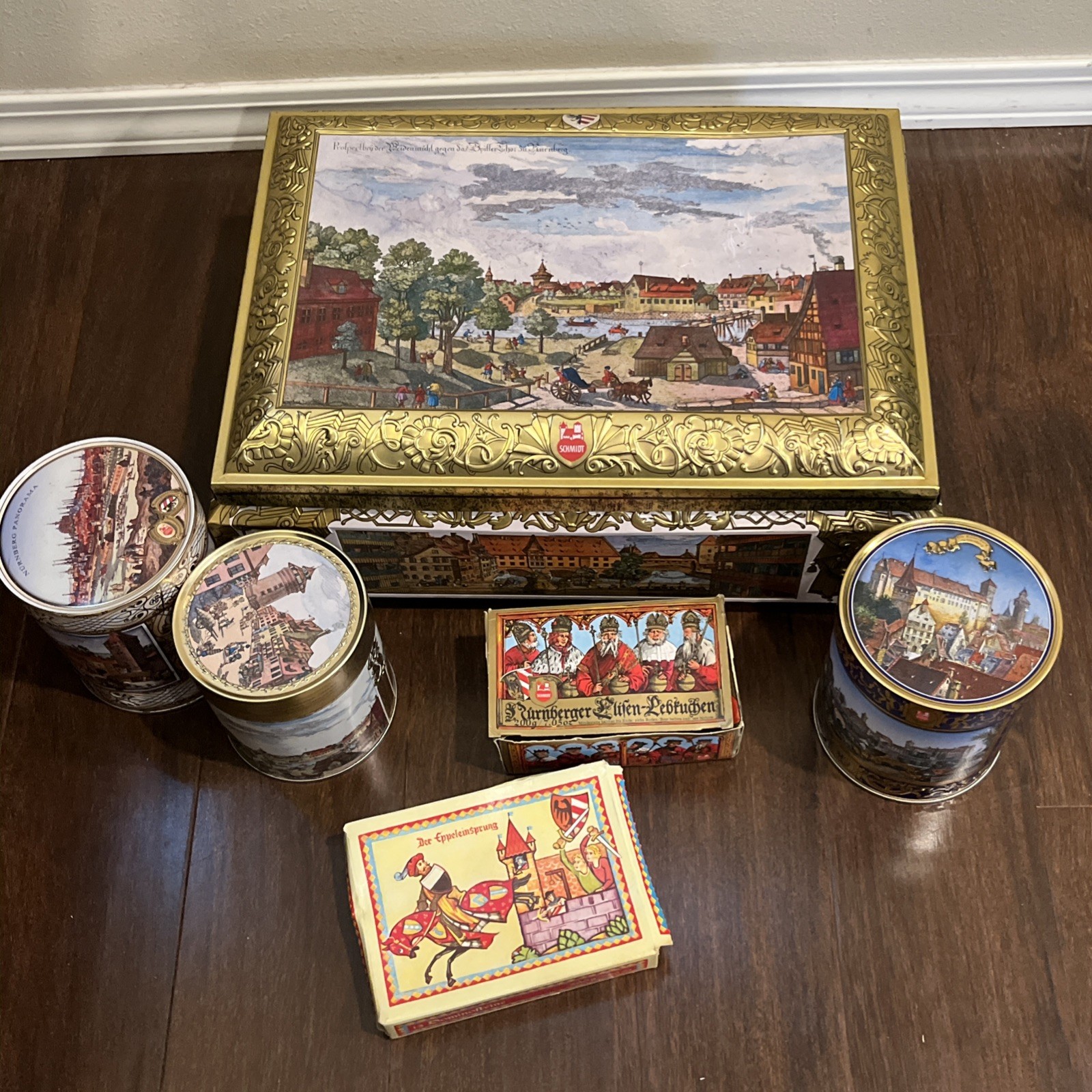 Otto Schmidt German Lebkuchen Cookie Tin Box Chest Lot Gingerbreak Cans Biscuit Otto Schmidt German Lebkuchen Cookie Tin Box Chest Lot Gingerbreak Cans Biscuit