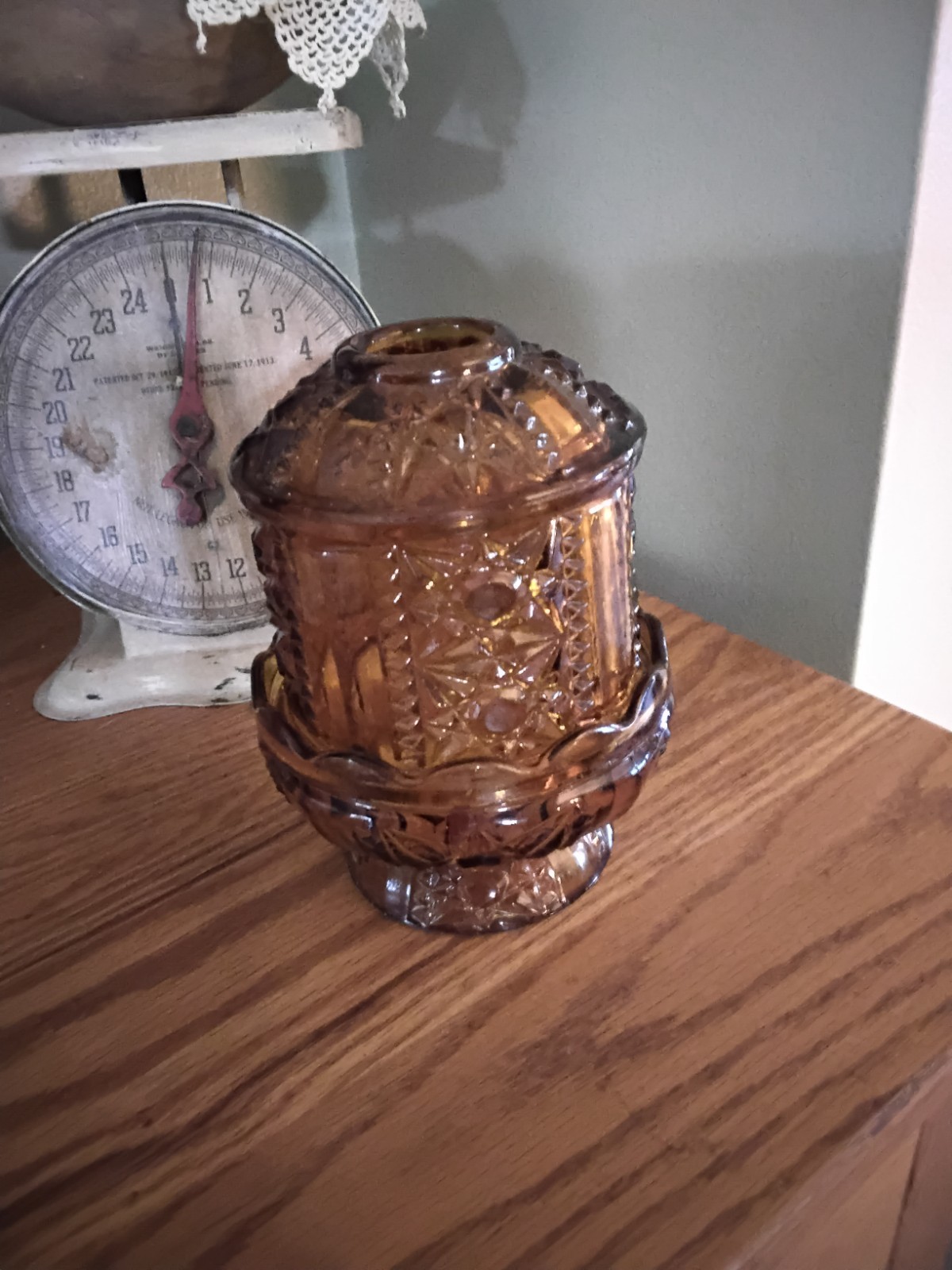 VTG Indiana Glass Amber Stars & Bars Fairy Lamp Light Candle Holder - Excellent VTG Indiana Glass Amber Stars & Bars Fairy Lamp Light Candle Holder - Excellent