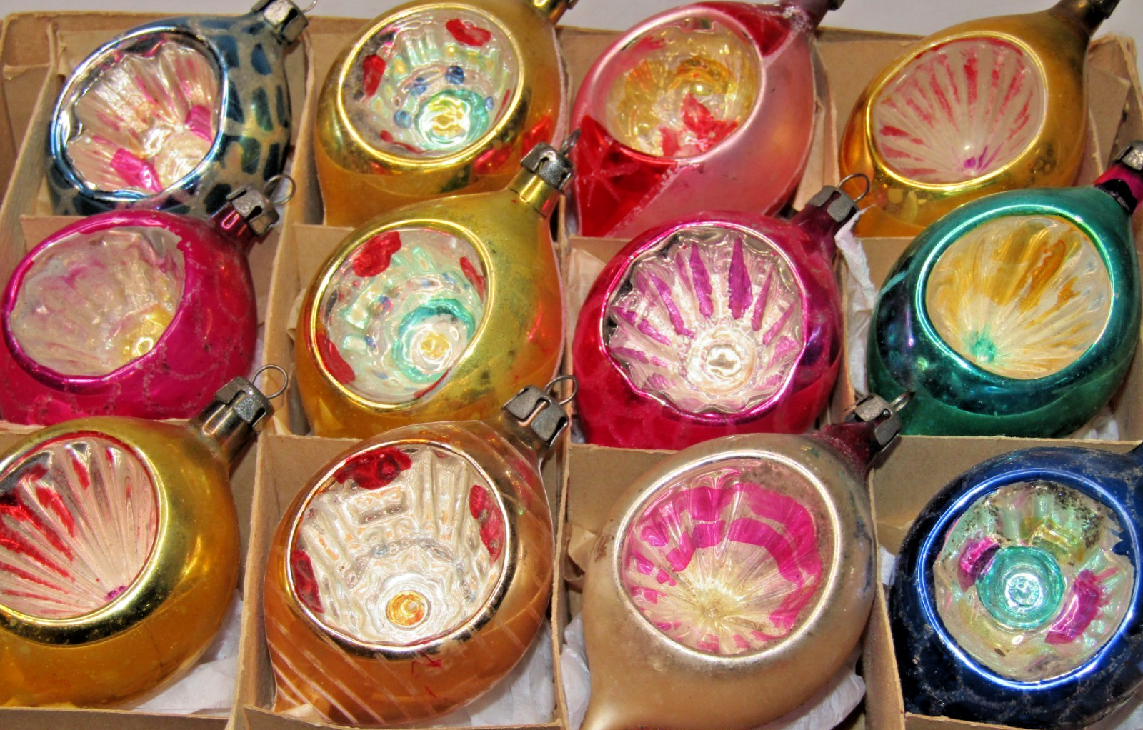 Lot Vintage Glass Pictured FLOWER STAR Indent DROP Christmas Ornaments CHOOSE