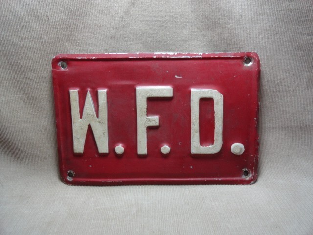 Vintage Wytopitlock Maine ME Fire Department Dept Metal License Plate Tag W.F.D. Vintage Wytopitlock Maine ME Fire Department Dept Metal License Plate Tag W.F.D.