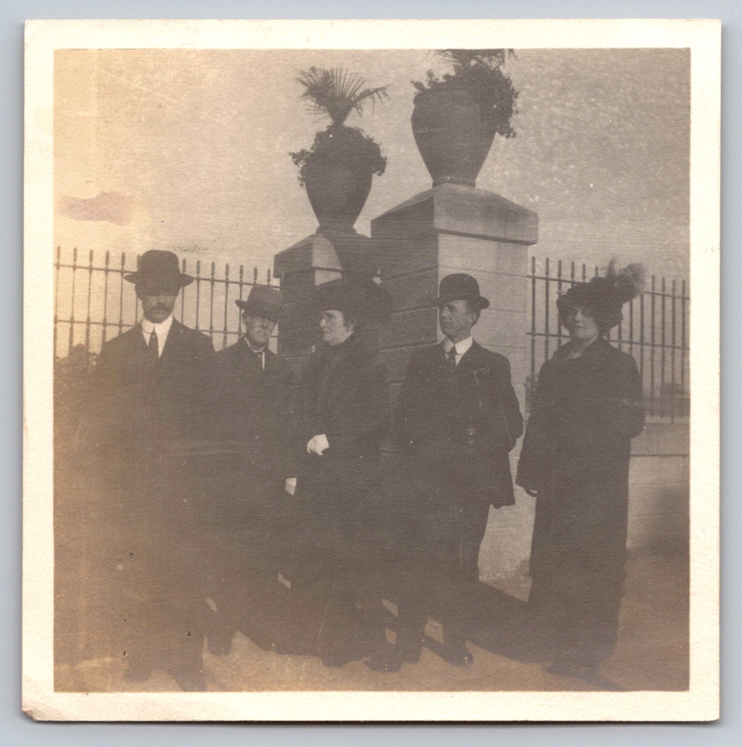 Edwardian Era Snapshot Photograph Group Portrait Formal Fashion Bowler Hats Edwardian Era Snapshot Photograph Group Portrait Formal Fashion Bowler Hats