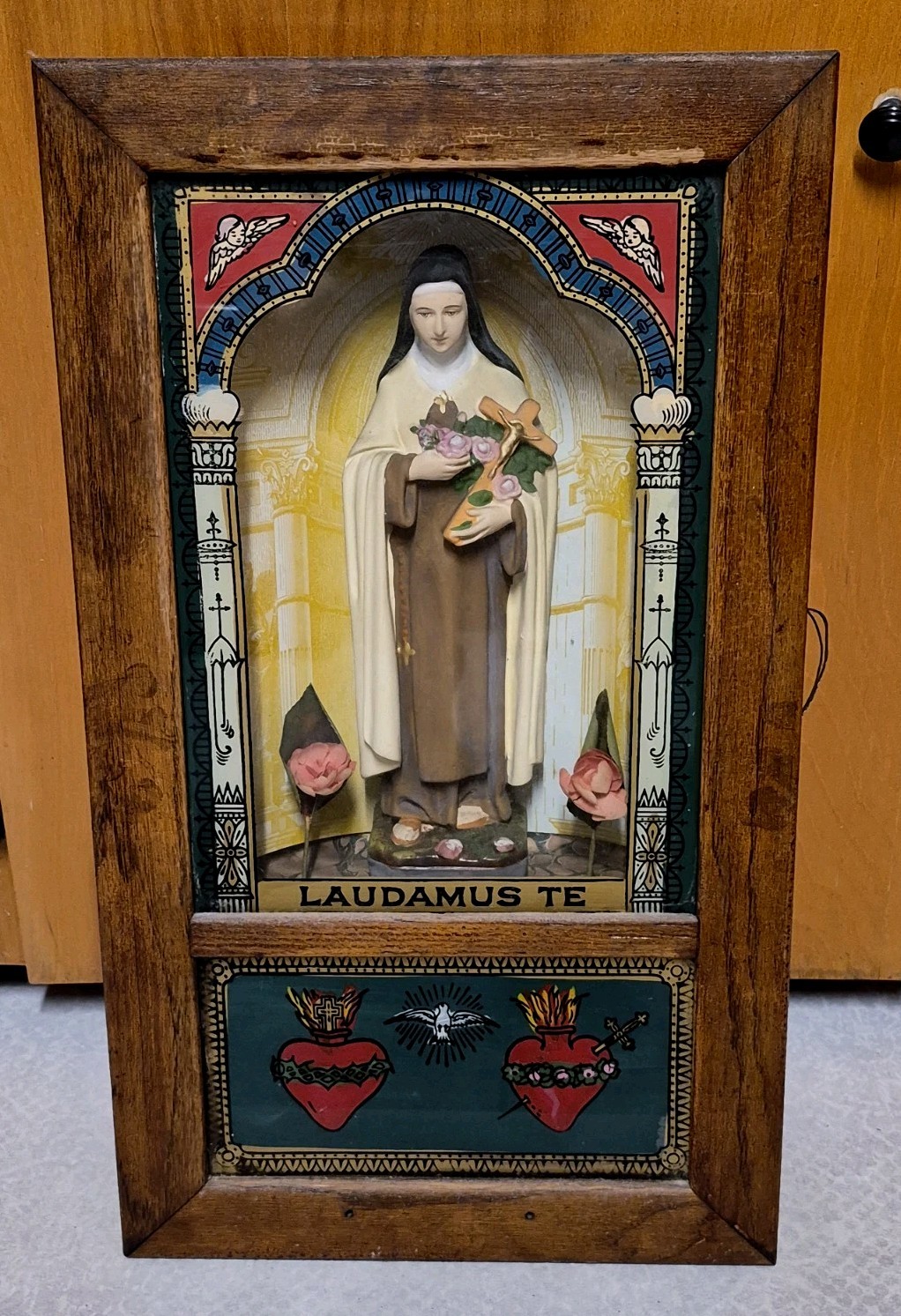 Antique THERESE of Lisieux Little Flower Shadow Box Shrine 1800s Laudamus Te Antique THERESE of Lisieux Little Flower Shadow Box Shrine 1800s Laudamus Te